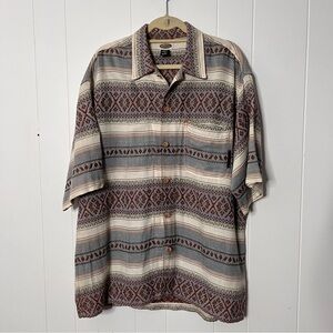 Quiksilver Casual Button Down Shirt Relaxed Fit Camp Patterned Thick Material L